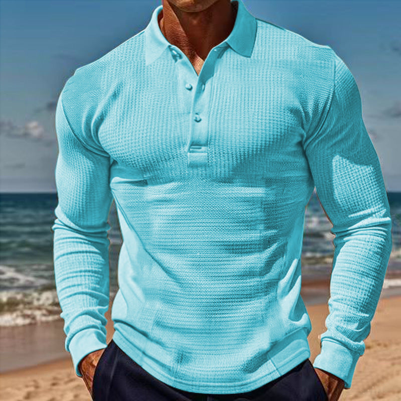 Herren Langarm-Henley-Shirt aus atmungsaktivem Strukturmaterial mit dekorativen Knöpfen EB