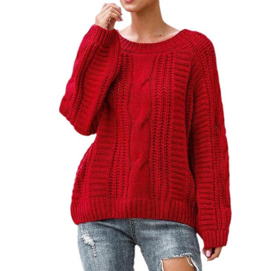Damen Grobstrickpullover mit voluminösen Ärmeln und Zopfmuster EB