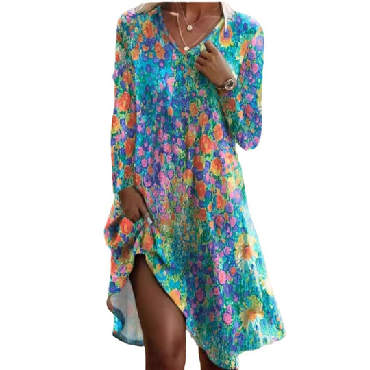 Damen Freizeitkleid mit modischem V-Ausschnitt und Seitenschlitz EB