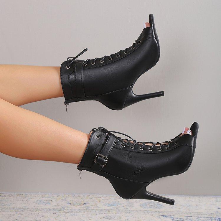 Damen Schnürstiefeletten mit offener Zehenpartie und hohem Absatz EB