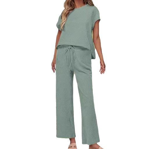 Damen lässiges Zweiteiler-Set mit hochgeschnittener Hose und lässigem Oberteil EB