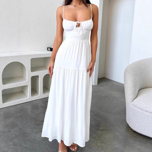 Damen Maxikleid mit verspielt geschnürtem Oberteil und fließendem Rock EB