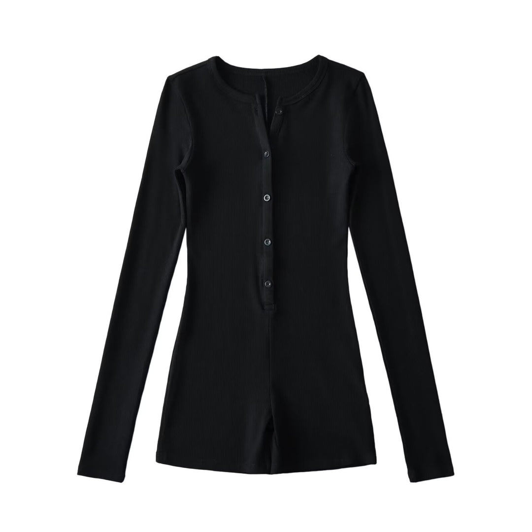 Damen Langarm-Jumpsuit mit Knopfverschluss EB