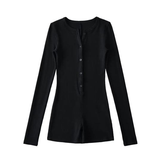 Damen Langarm-Jumpsuit mit Knopfverschluss EB
