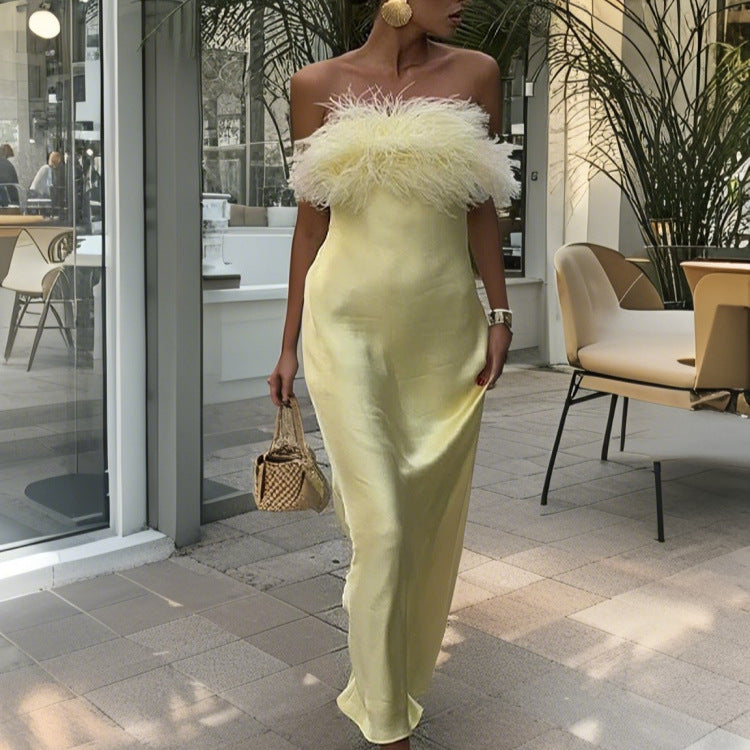 Damen Strapazierfähiges Abendkleid mit eleganter Federverzierung EB