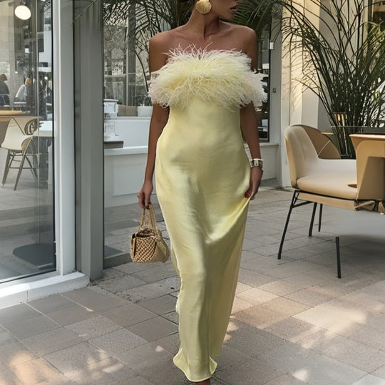 Damen Strapazierfähiges Abendkleid mit eleganter Federverzierung EB