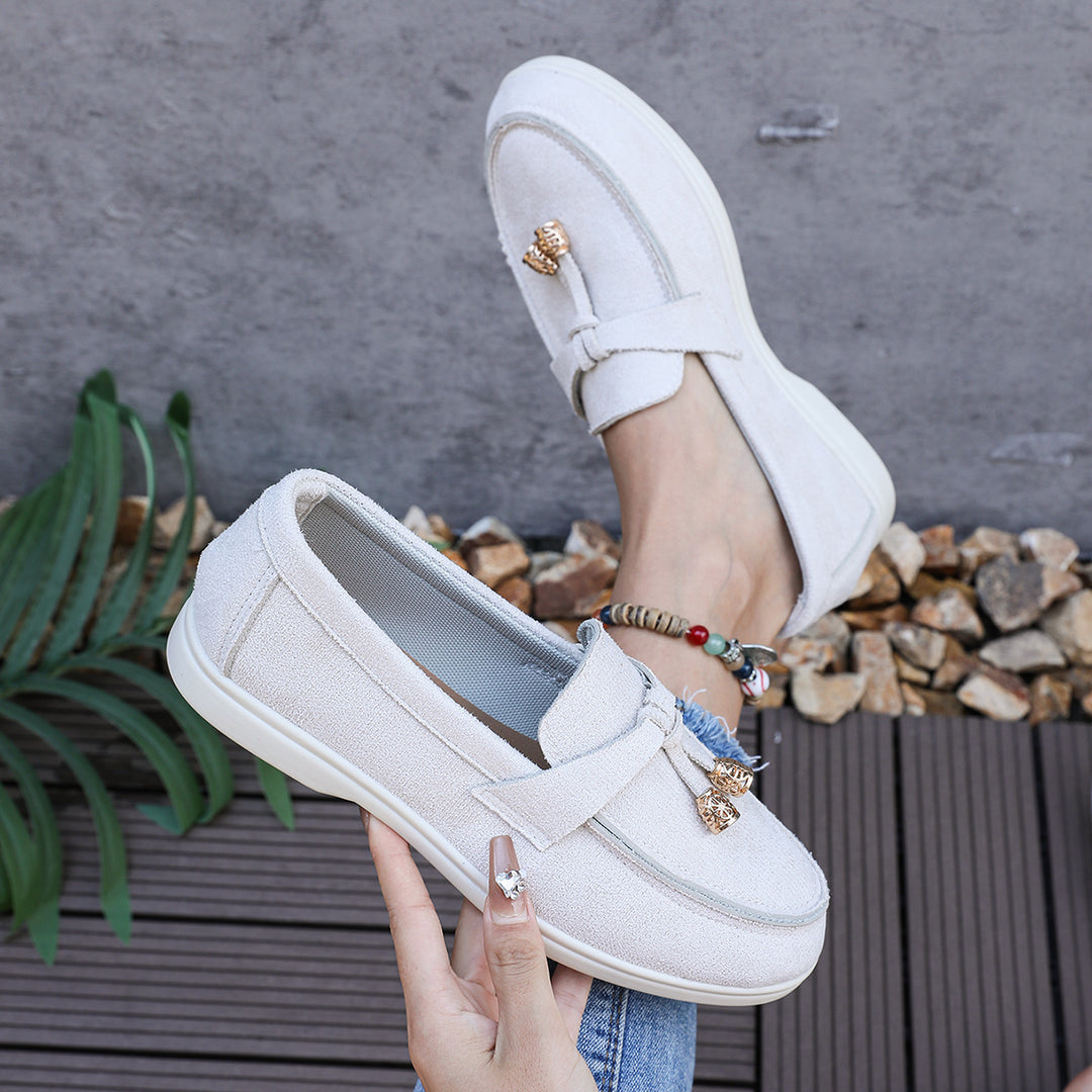 Damen  bequeme Veloursleder-Loafer mit dekorativem Tassel-Detail und gepolsterter Komfortsohle EB