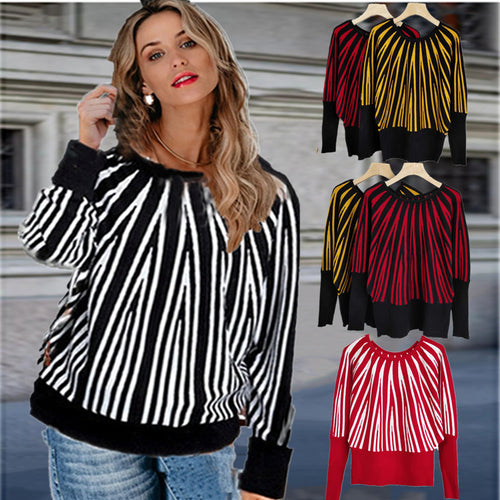 Damen Pullover mit modernem Streifenmuster und lässigem Schnitt EB