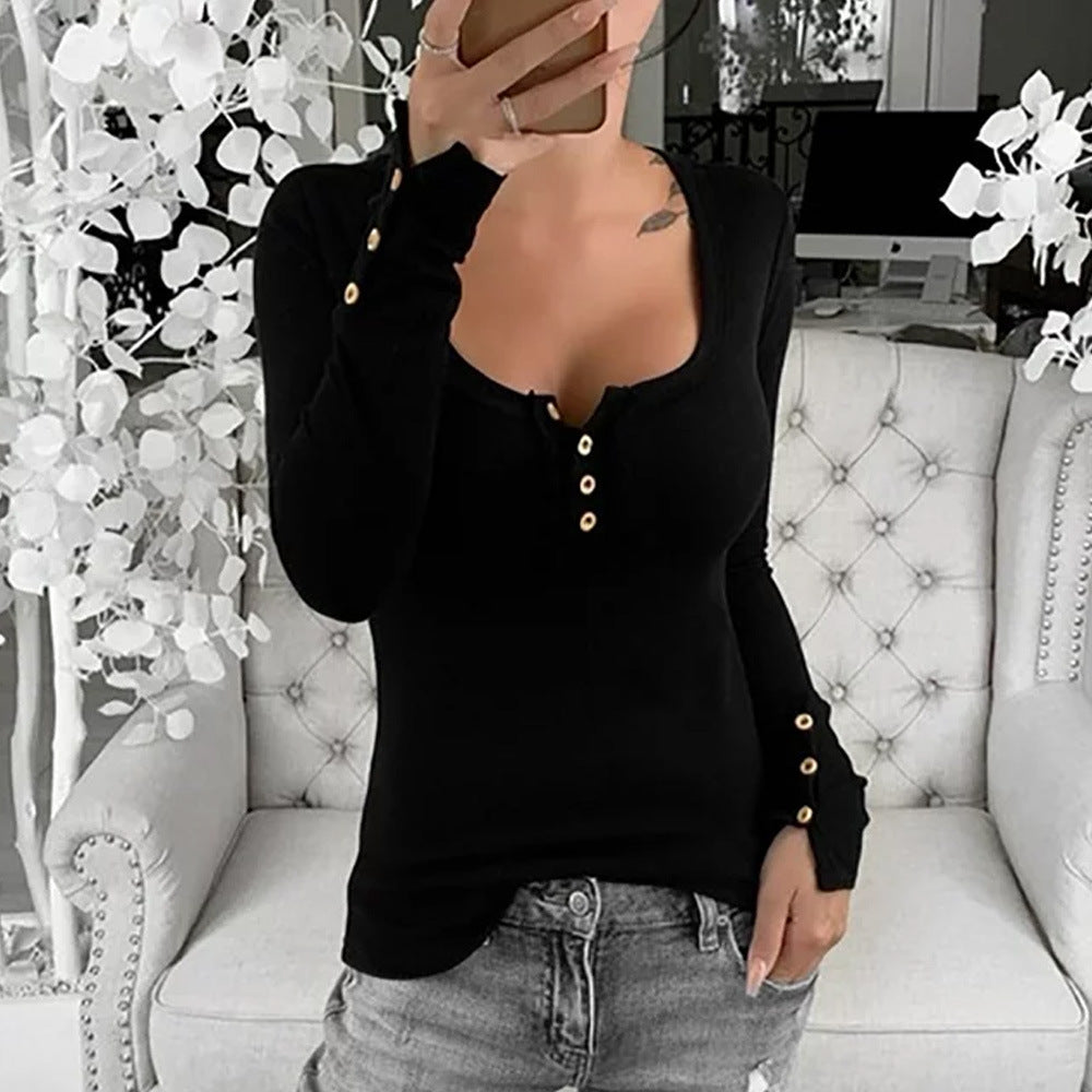Damen Langarmshirt mit eleganten Knopfdetails EB