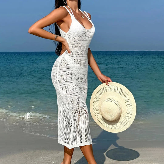 Damen lässiges Häkel-Strandkleid EB
