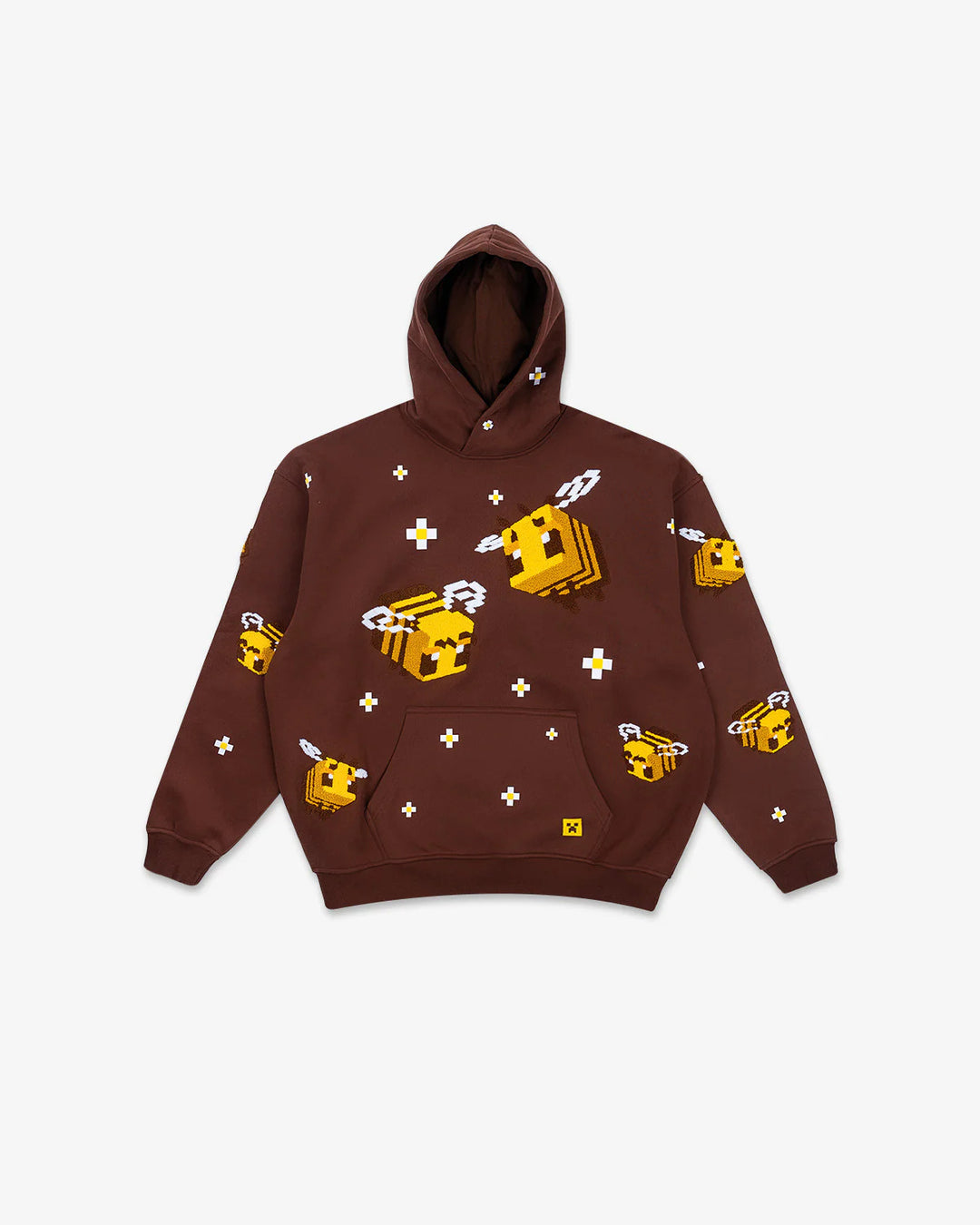 Unisex nan Kapuzenpullover mit eingestricktem Pixel-Bienenmotiv und aufgesetzter Kängurutasche EB