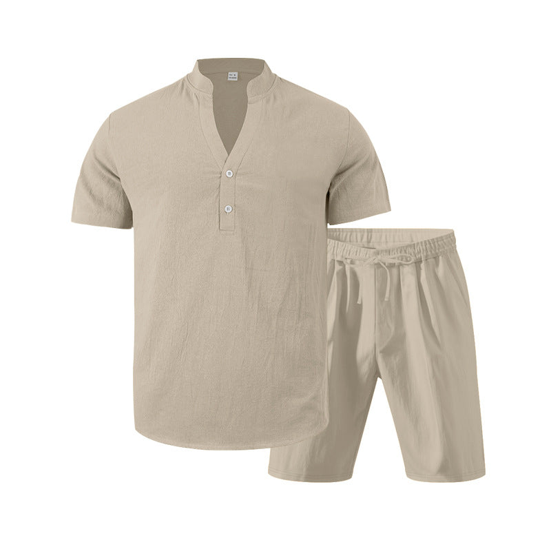Herren lässiges Freizeit-Set aus atmungsaktivem Baumwollmix mit eleganter Knopfleiste EB