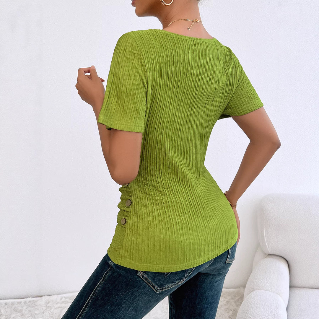 Damen Wickelbluse mit raffinierten Falten und Knopfdetails EB
