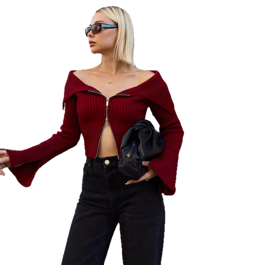 Damen Strickjacke mit weitem Ärmeldesign und Reißverschluss EB