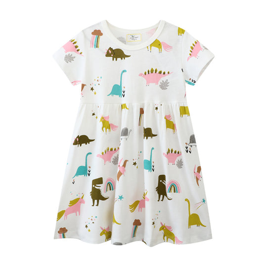 Mädchen Freizeitkleid mit verspielten Dinosaurier- und Einhorn-Motiven EB