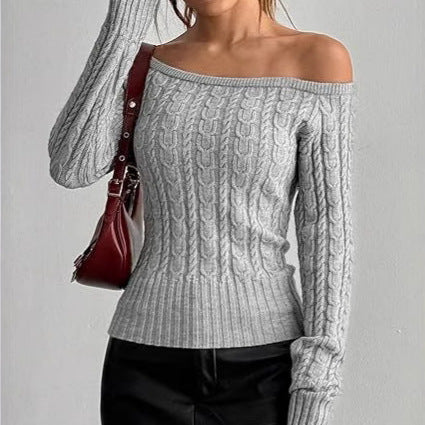Damen Strickpullover mit elegantem Zopfmuster und italienischem Rundhalsausschnitt EB