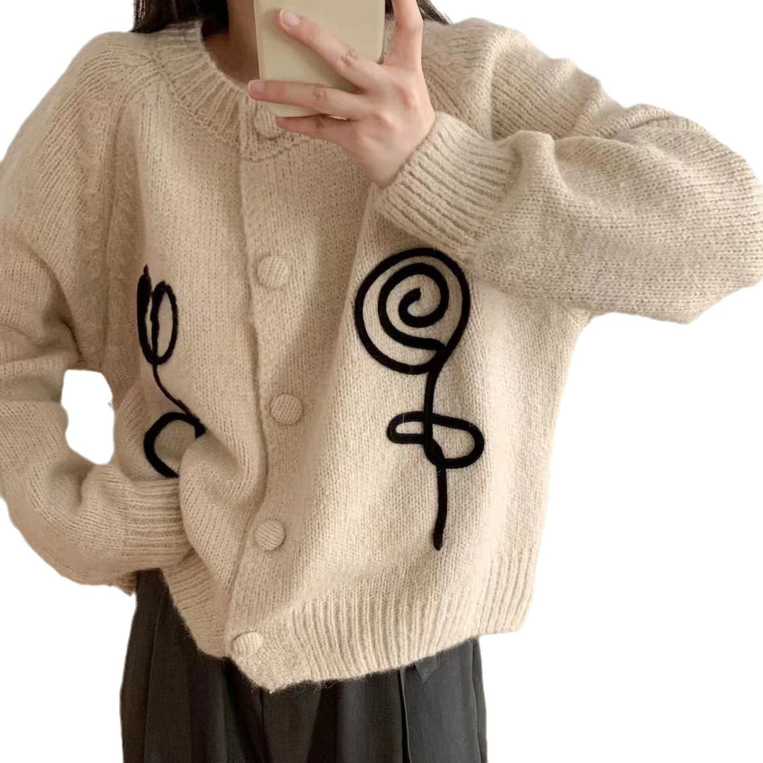 Damen Kuscheliger Strick-Cardigan mit kreativem Motiv EB