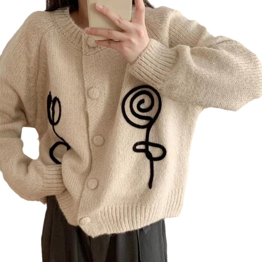 Damen Kuscheliger Strick-Cardigan mit kreativem Motiv EB