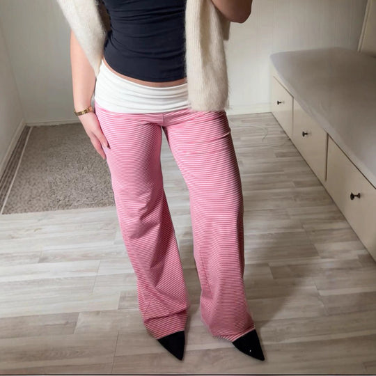 Damen nan Loungehose mit hohem Umschlagbund weitem Bein und feinem Streifenmuster EB