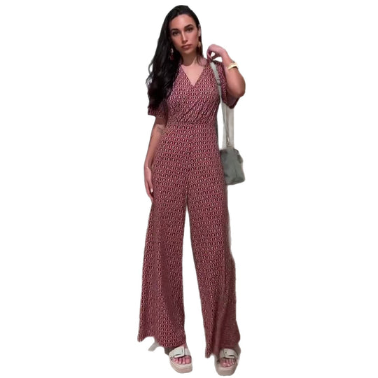 Damen Jumpsuit mit elastischem Bund und tiefem V-Ausschnitt EB