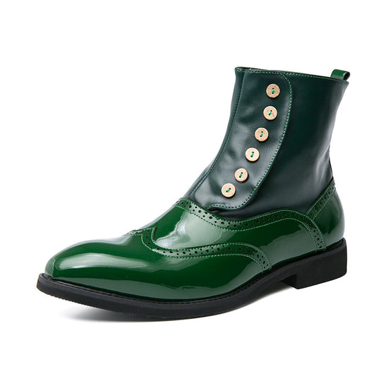 Damen elegante Lackleder Stiefeletten mit modischen Knöpfen EB