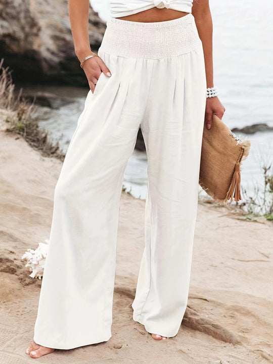 Damen weite Sommerhose mit elastischem Bund und elegantem Faltenwurf EB