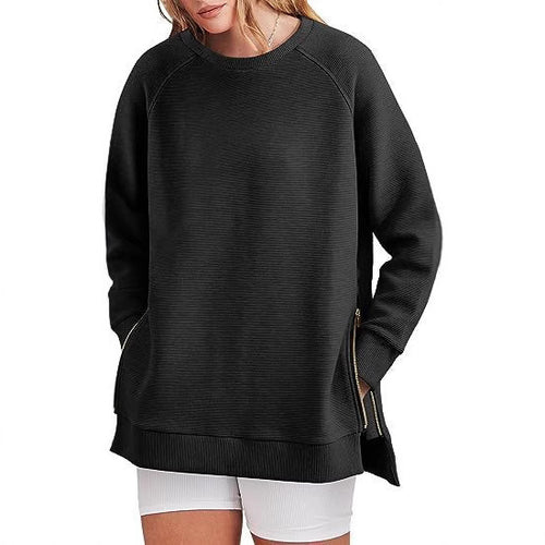 Damen lässiger Sweatshirt mit Seitentaschen und Reißverschluss EB