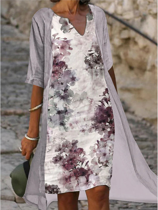 Damen Freizeitkleid mit floralem Design und tiefem V-Ausschnitt EB