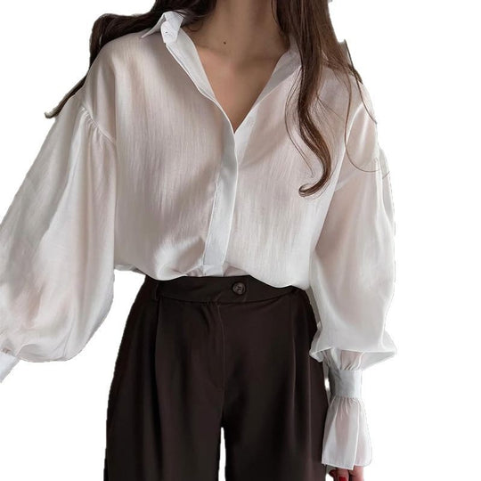 Damen elegante Bluse mit voluminösen Ärmeln EB