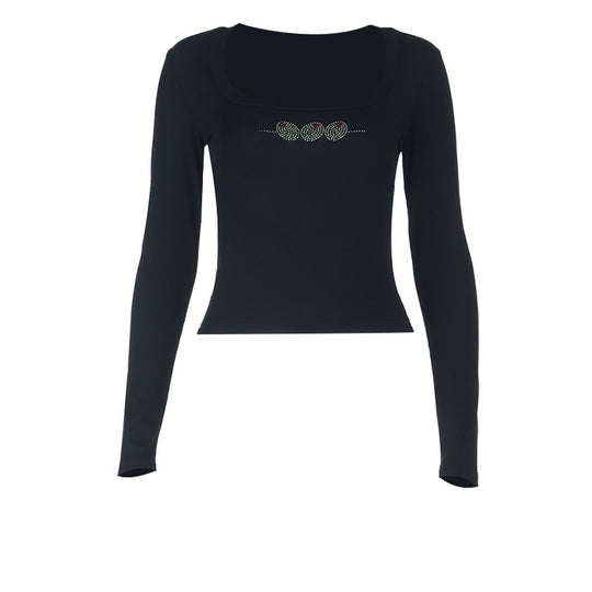 Damen Langarmshirt mit trendigem Neckholder-Ausschnitt und fröhlichem Stickmotiv EB