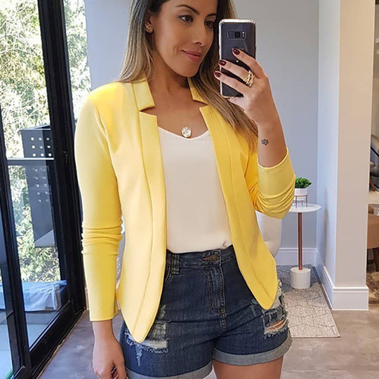 Damen Eleganter Slim-Fit Blazer mit offenem Kragen und langen Ärmeln EB