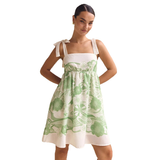Damen Sommerliches Minikleid mit verspieltem Mustermix und fließendem Schnitt EB