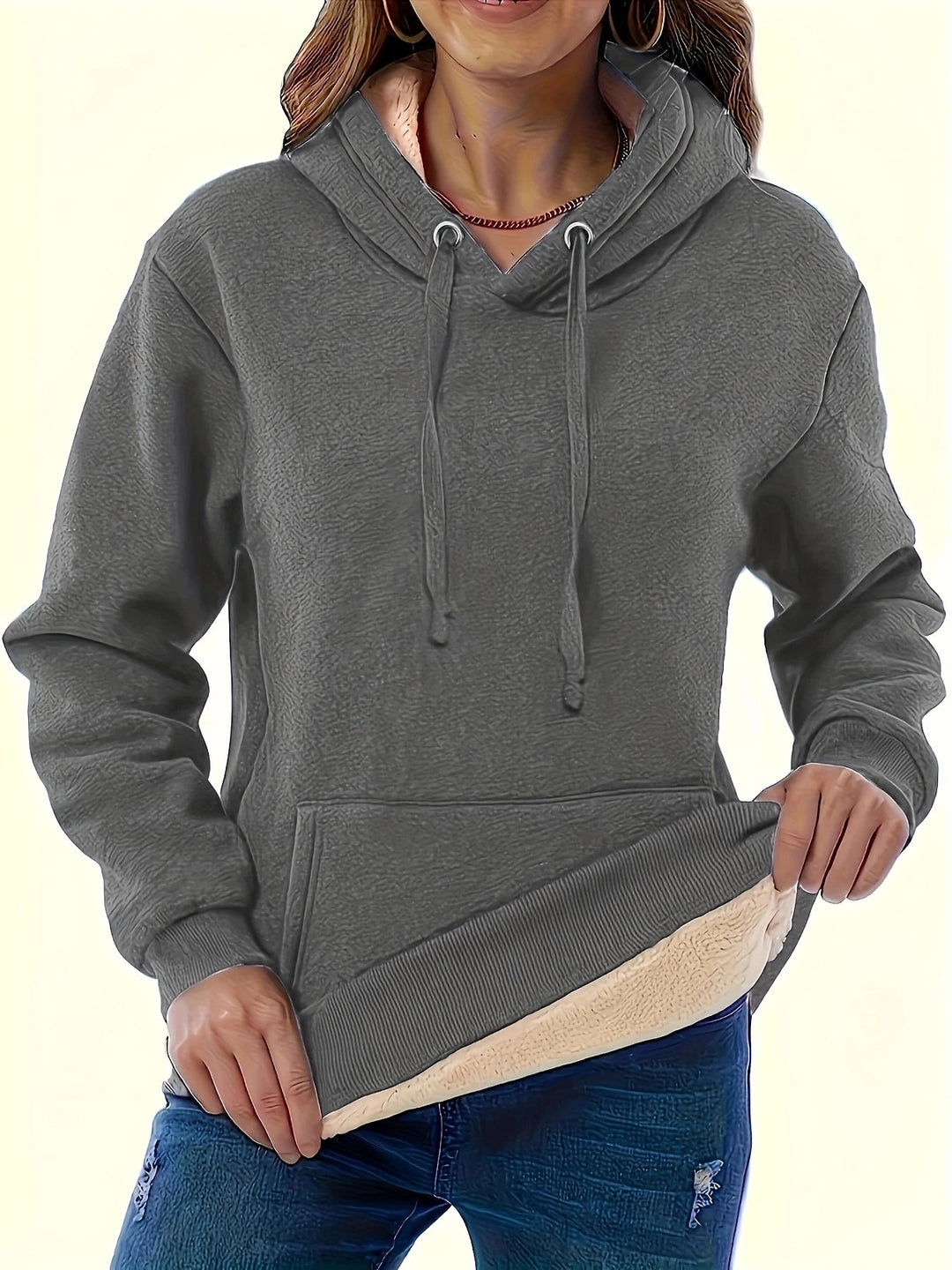 Damen kuscheliger Kapuzenpullover mit weichem Innenfutter und praktischen Kängurutaschen EB