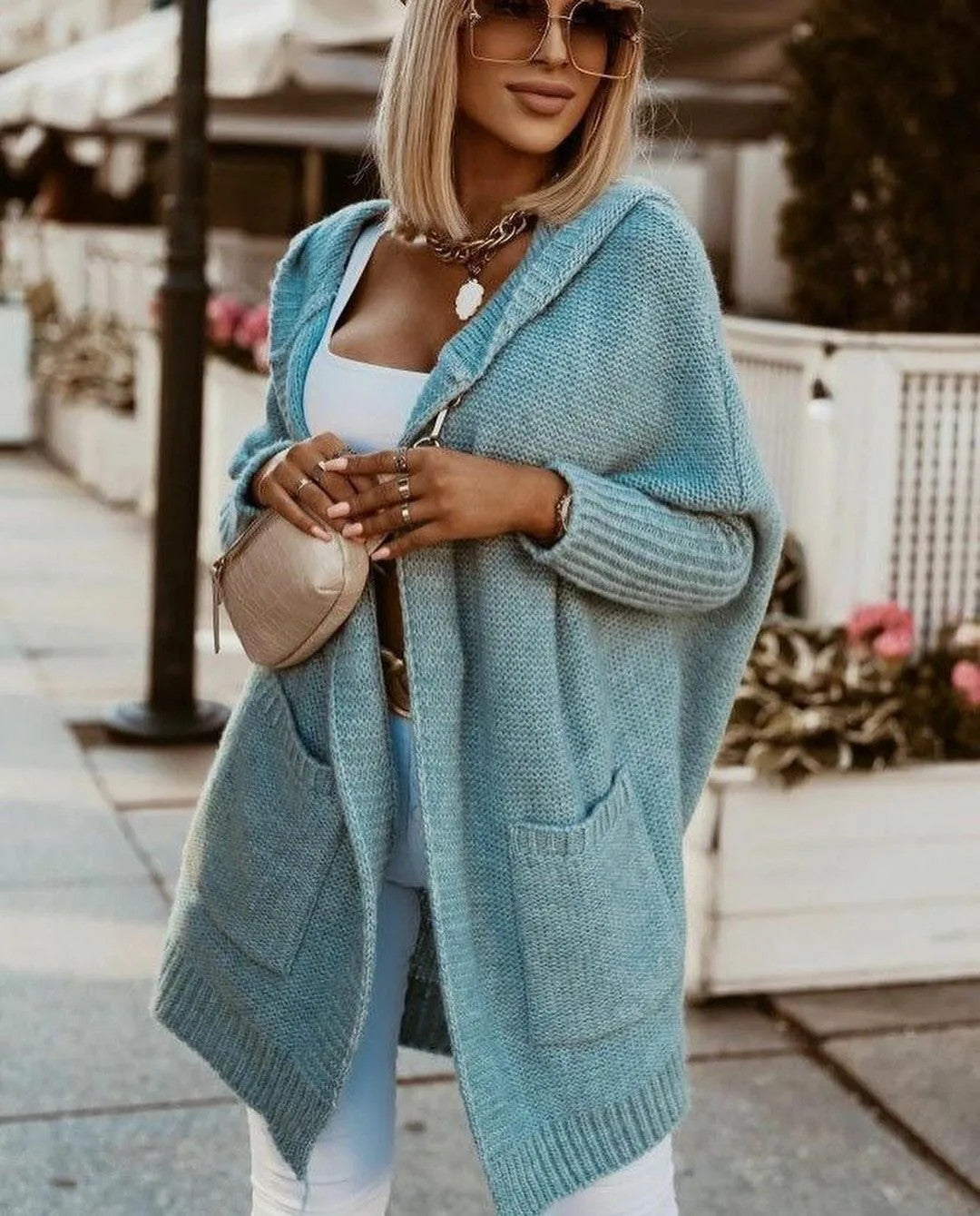 Damen Strickjacke mit Kapuze EB