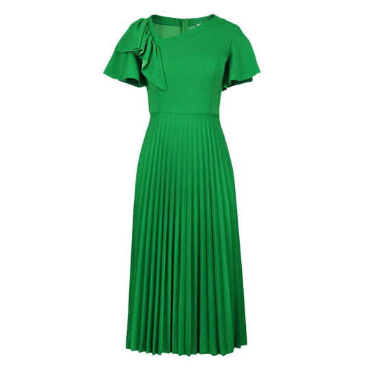 Damen elegantes Plisseekleid mit asymmetrischem Rüschen-Detail EB