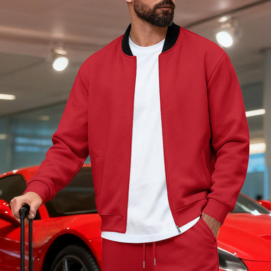 Herren nan urbane Sweat-Trackjacke mit Stehkragen verdecktem Reißverschluss elastischen Rippbündchen und Eingrifftaschen EB