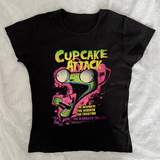 Damen T-Shirt mit kreativem Cupcake-Motiv und modernem Druck EB
