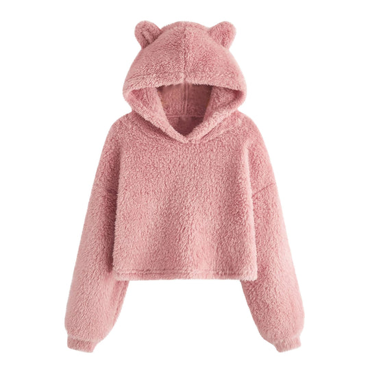 Damen Kuscheliger Fleece Hoodie mit Bärenohren EB