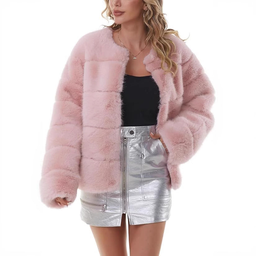 Damen modische Kunstfelljacke mit auffälligem Schnitt EB