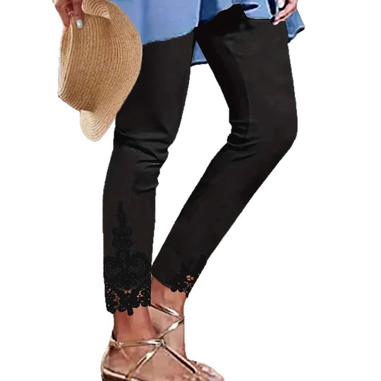 Damen Leggings mit spitzenbesetztem Saum und elastischem Bund EB