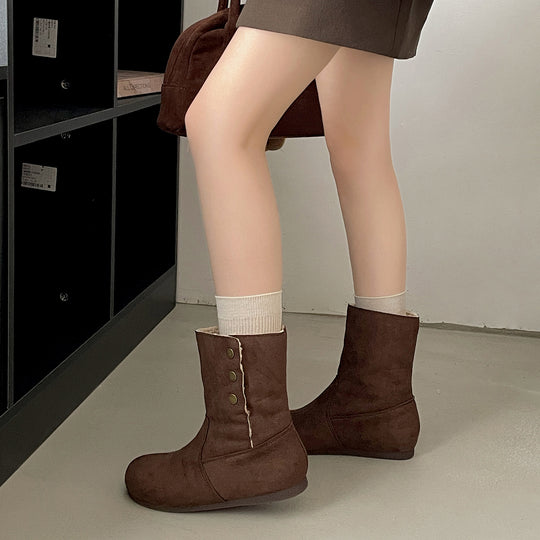 Damen Komfortable Winterboots mit kuscheligem Futter und eleganter Knopfverzierung EB