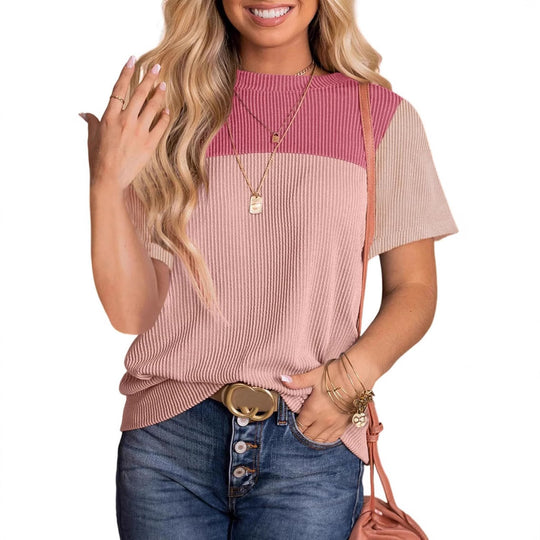 Damen modisches Rippoberteil mit kontrastierenden Farbblockdetails EB