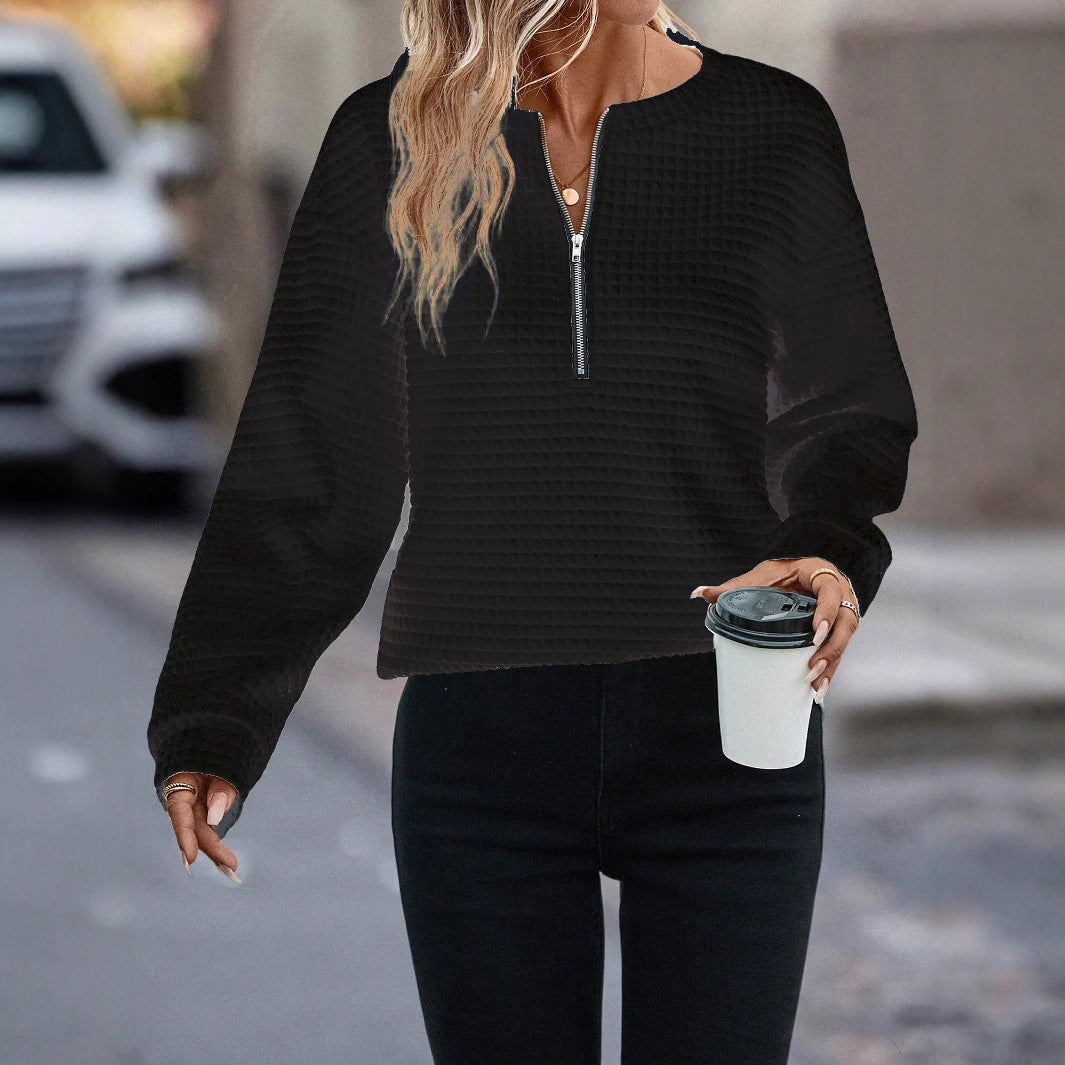Damen Sportliches Sweatshirt mit halbem Reißverschluss EB