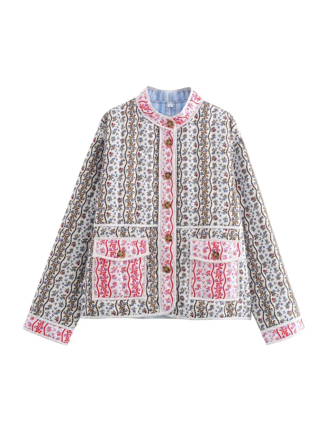 Damen Steppjacke mit floralen Mustern und praktischen Taschen EB