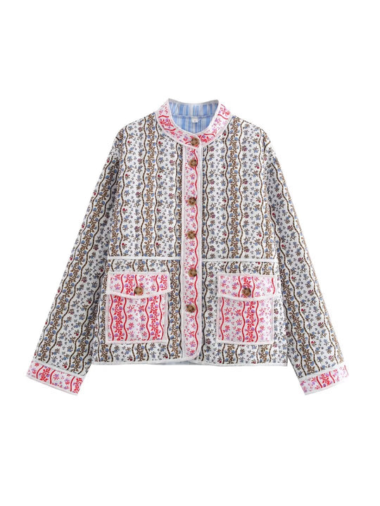Damen Steppjacke mit floralen Mustern und praktischen Taschen EB