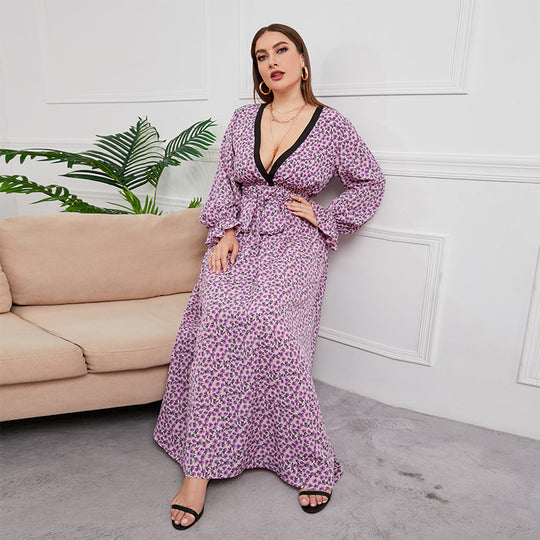Damen Maxikleid mit elegantem V-Ausschnitt und Rüschendetails EB