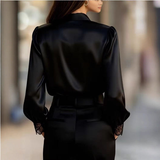 Damen elegante Bluse mit romantischen Spitzenakzenten EB