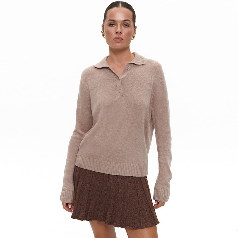 Damen eleganter Strickpullover mit Kragen EB