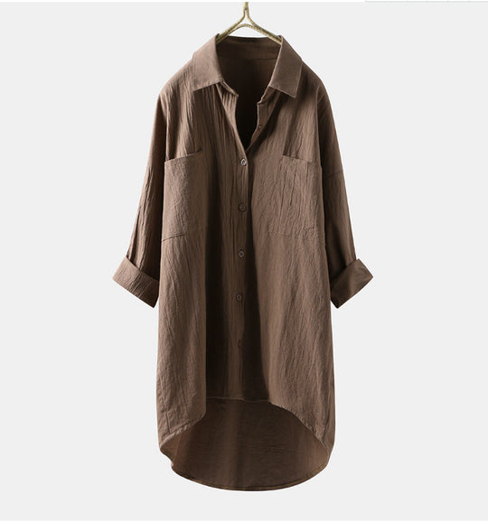 Damen lässige Hemdbluse mit aufgesetzten Taschen und langen Ärmeln EB