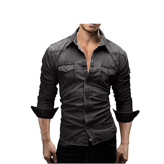 Herren Denim Hemd mit stylishen Pattentaschen und modischem Slim-Fit EB